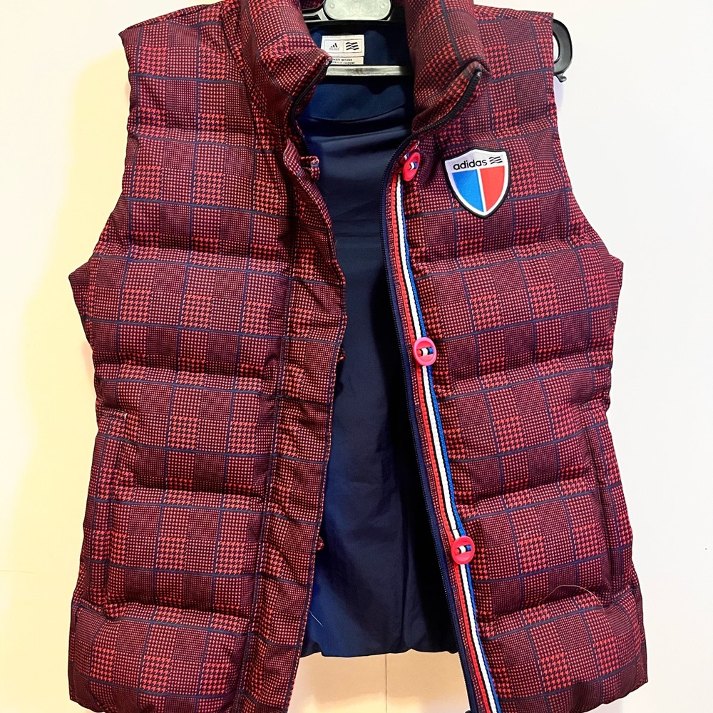 Adidas Red and Blue Houndstooth Puffer Vest